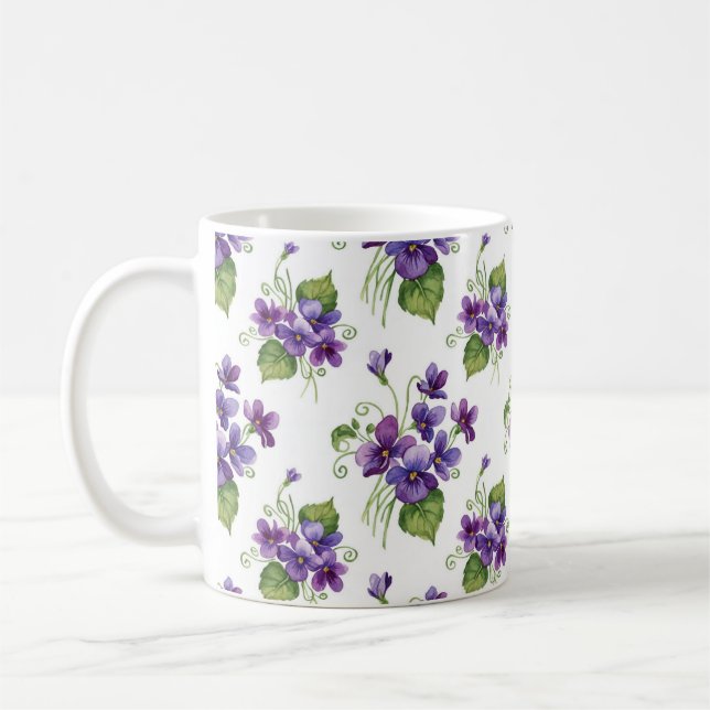 Caneca De Café Buquê de Flores Violeta Aquarela (Esquerda)