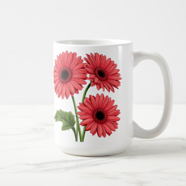 Caneca De Café Buquê de Gérbera Vermelha Brilhante (Direita)