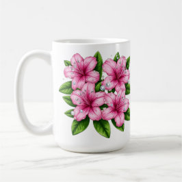 Caneca De Café Buquê de Hibiscos Rosa com Folhas Verdes