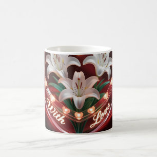 Caneca De Café Buquê de Lírios Romântico Elegante em Coração Ilum