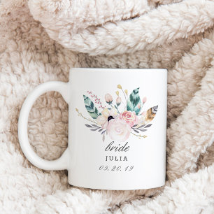 Caneca De Café Buquê de Noiva Boho Personalizado Noiva