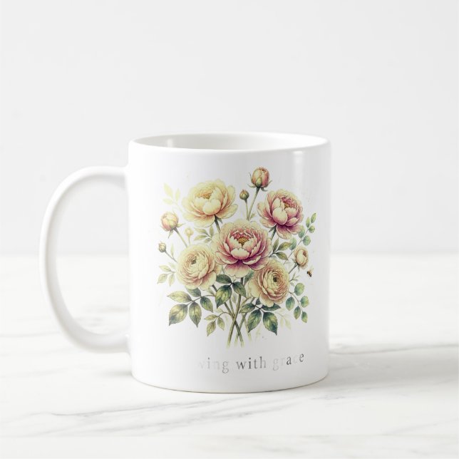 Caneca De Café Buquê de Peônia com Aquarela Suave.... (Esquerda)