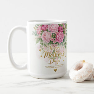 Caneca De Café Buquê de Peônia Rosa Elegante Feliz Dia das Mães