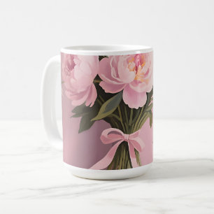 Caneca De Café Buquê de Peônias Rosas Margaridas