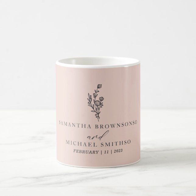 Caneca De Café Buquê de Rosa Floral Flor Script Casamento (Centro)