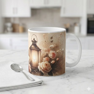 Caneca De Café Buquê de Rosas Lanterna Brilhante