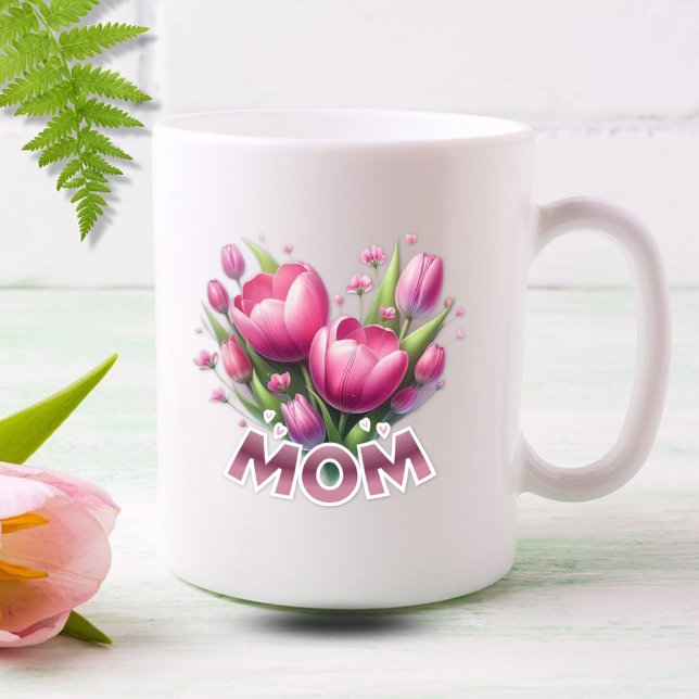 Caneca De Café Buquê de Tulipas Rosa - MOM (Criador carregado)