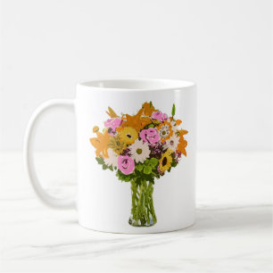 Caneca De Café Buquê Flor na Pintura Vase