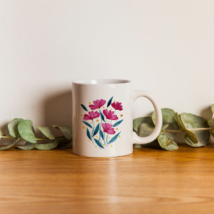 Caneca De Café Buquê floral bonito - magenta e turquesa