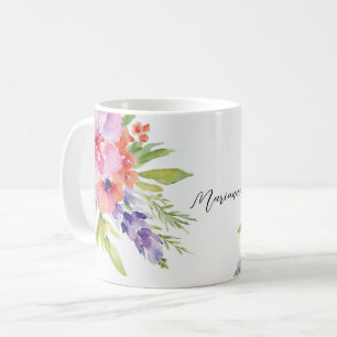 Caneca De Café Buquê Floral de Aquarela