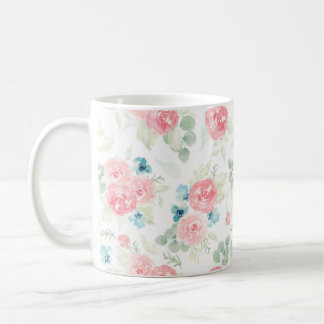 Caneca De Café Buquê floral de cor aquosa de coral mole