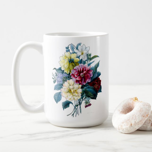 Caneca De Café Buquê Floral de Dahlias Misto (Com Donut)