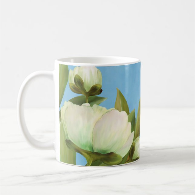 Caneca De Café Buquê Floral de Peônias Brancas Elegantes (Esquerda)