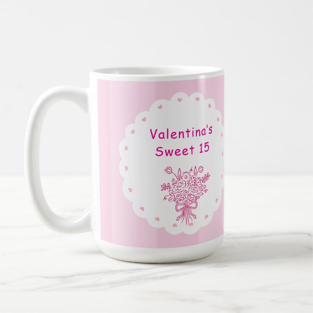 Caneca De Café Buquê Floral de Quinceañera Elegante | Rosa e Bran (Esquerda)