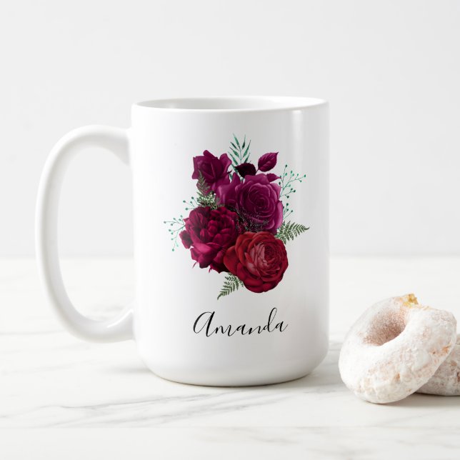Caneca De Café Buquê Floral Elegante Magenta Rosa (Com Donut)
