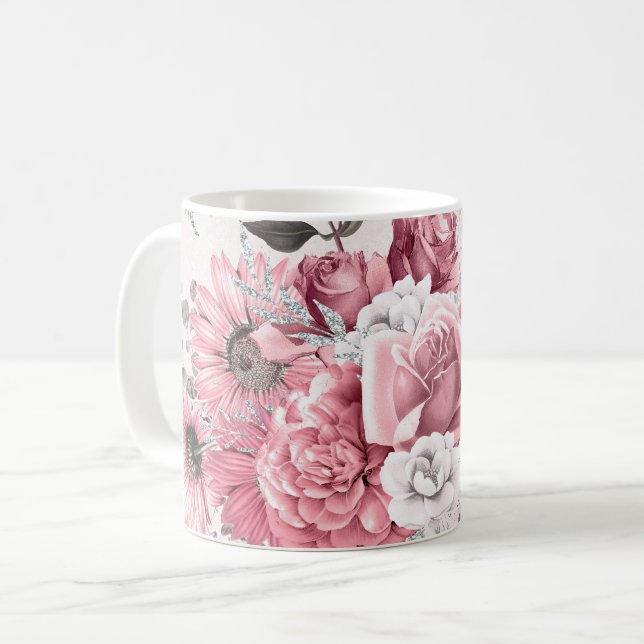Caneca De Café Buquê Floral Rosa (Frente Esquerda)