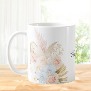 Caneca De Café Buquê Floral Tropical Bonito Monogramado