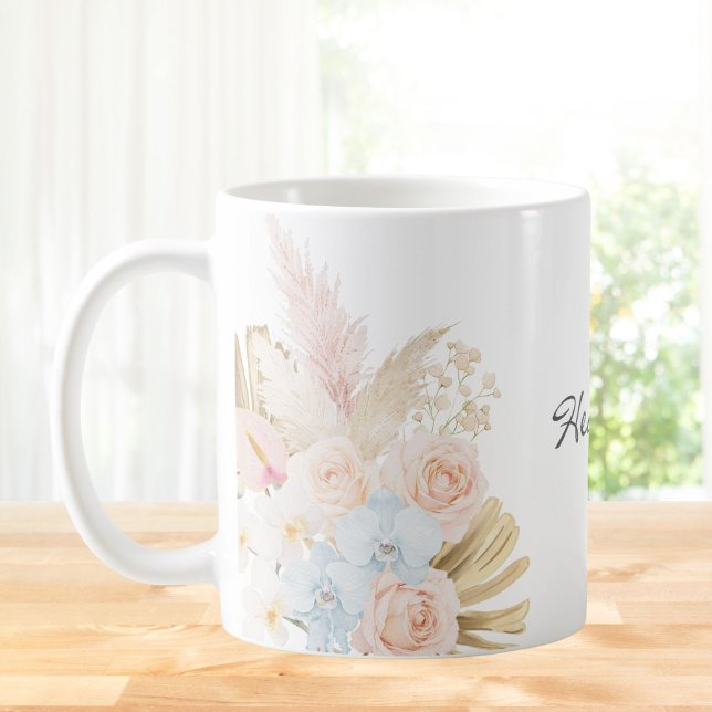 Caneca De Café Buquê Floral Tropical Bonito Monogramado (Criador carregado)