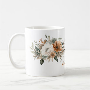 Caneca De Café Buquê Inverso Personalizado de Aquarela Floral