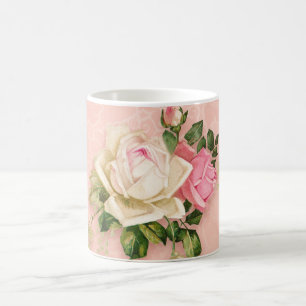 Caneca De Café Buquê Rosa Rosa e Branco