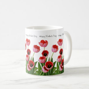 Caneca De Café Buquê Tulip Primavera cor-de-rosa para Dia de as m