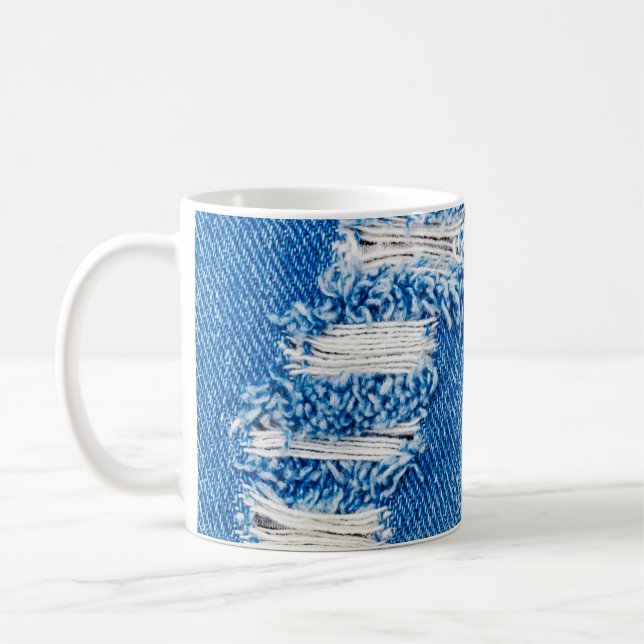 Caneca De Café Buraco nos Jeans Denim. Azul torno destruído (Esquerda)