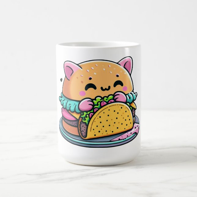 Caneca De Café Burger Cat Taco - Cuta, Whimsical, Engraçado, Comi (Centro)