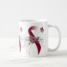 Caneca De Café Burgundy and Ivory Ribbon with Butterfly Coffee Mu