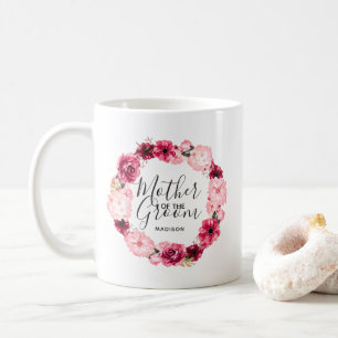 Caneca De Café Burgundy e Pink Floral Wreath Mãe da Noite