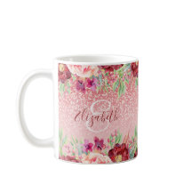 Burgundy Floral Rosa Dourado Glitter Personalizado