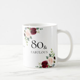Caneca De Café Burgundy Flowers Blush Mulheres 80 Aniversário Pre