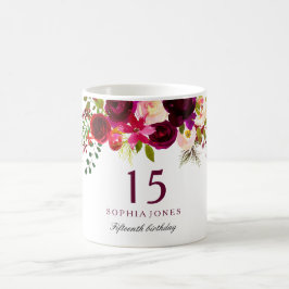 Caneca De Café Burgundy Red Floral Boho 15 Birthday Gift