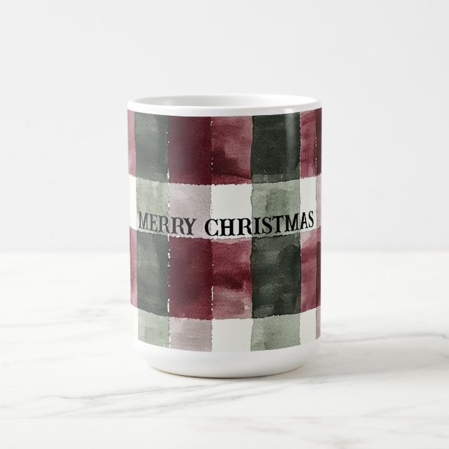 Caneca De Café Burgundy Red Green Cream White Xadrezes Stripes (Centro)