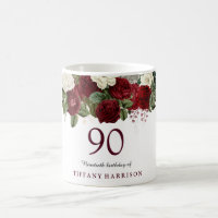 Burgundy Red White Rose 90 Birthday Favor do Prese