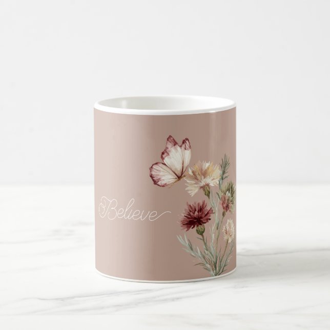 Caneca De Café Burgundy White Butterfly Flowers (Centro)