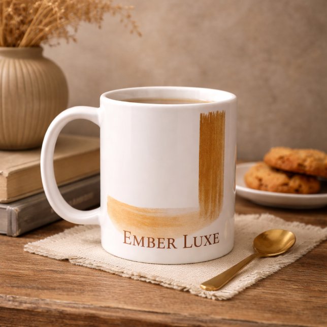 Caneca De Café Burnished Luxe Brushed Gold Stripe Ceramic Mug (A white base with gold accents adds a refined note to quiet moments and daily rituals.)