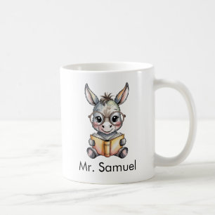 Caneca De Café Burro Fofo Lendo um Livro Personalizado