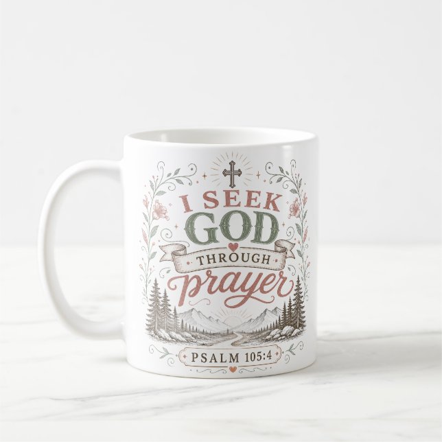 Caneca De Café Busco Deus Através da Oração Citação Cristã (Esquerda)