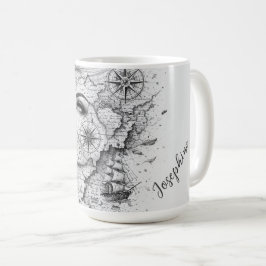 Caneca De Café Bússola de Mapa Personalizada Mulher Arte Vintage