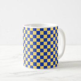 Caneca De Café Butter yellow and blue checkered board pattern