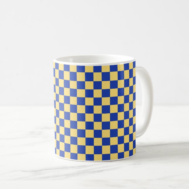 Caneca De Café Butter yellow and blue checkered board pattern (Frente Esquerda)