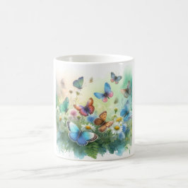 Caneca De Café Butterflies in the Meadow REF261 - Watercolor by J