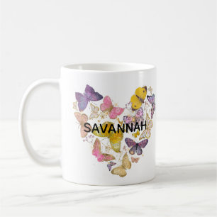 Caneca De Café Butterflies Whimsic Adoram Cardíaco Faux Nome da L