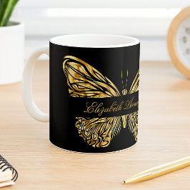 Caneca De Café Butterfly black gold elegant name script