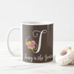 Caneca De Café Butterfly - Letra T Floral Mug