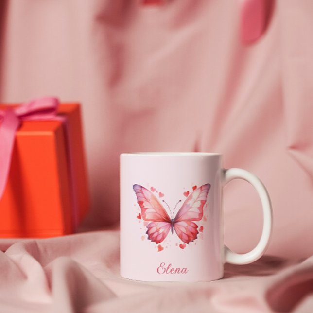 Caneca De Café Butterfly Love | Feminina | Nome personalizado (Criador carregado)
