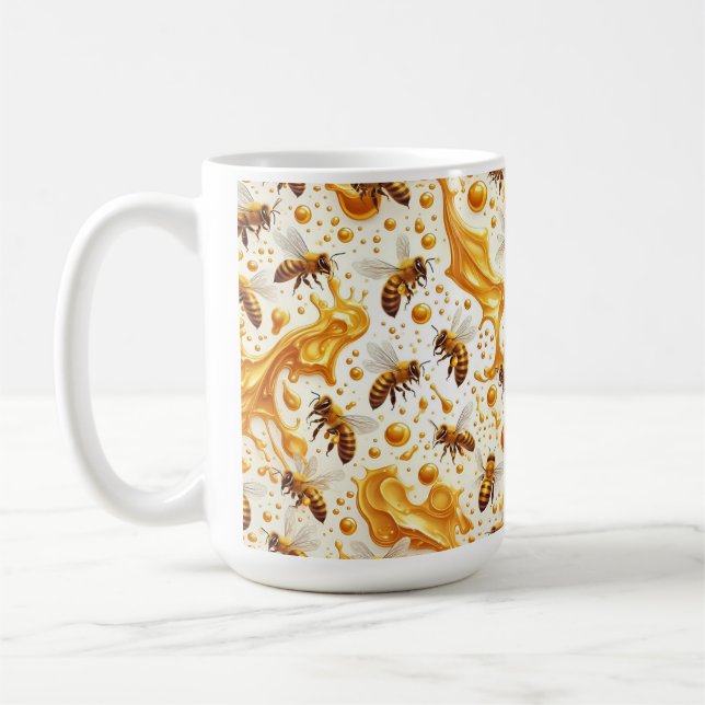 Caneca De Café Buzz & Drip – Seamless 8K Honey Bee Pattern with G (Esquerda)