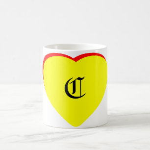 Caneca De Café "C" Casamento Vermelho Amarelo Coração Convite O M