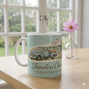 Caneca De Café Cabana da Camionete Azul Vintage Flor Silvestre Ca