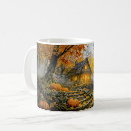 Caneca De Café Cabana da Floresta de Halloween com Abóboras, Cami